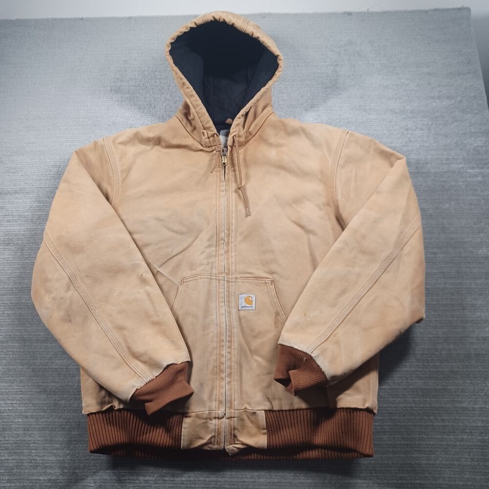 Vintage Carhartt Jacket Mens Medium Duck Canvas Quilt Lined J140 Brown Made USA